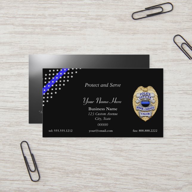 Thin Blue Line Police Badge and Handcuff Key Business Card (Front/Back In Situ)
