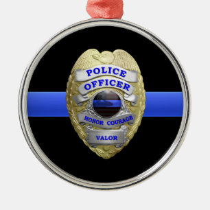 Thin Blue Line Police Badge Metal Ornament