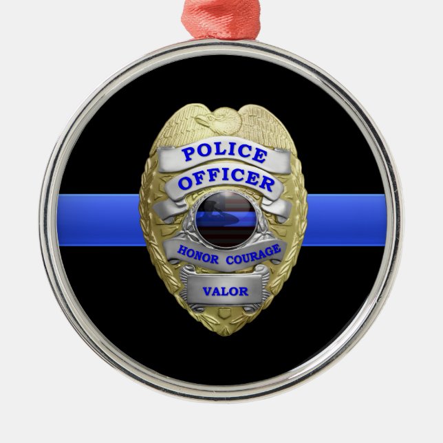 Thin Blue Line Police Badge Metal Ornament (Front)
