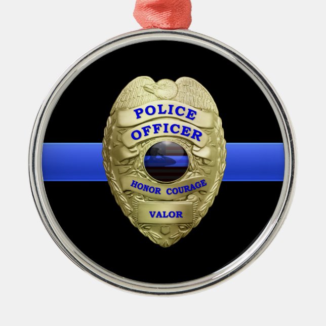 Thin Blue Line Police Badge Metal Ornament (Front)