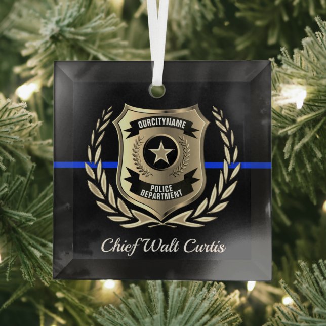Thin Blue Line Police Badge Personalised Ornament (Insitu)
