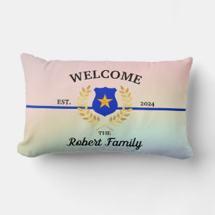 Thin Blue Line Police Badge Welcome Throw Pillow