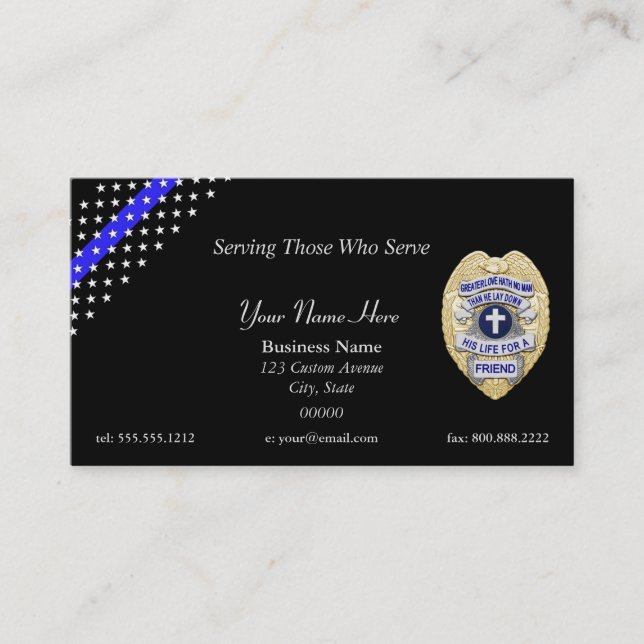 Thin Blue Line Police Chaplain Badge Business Card (Front)