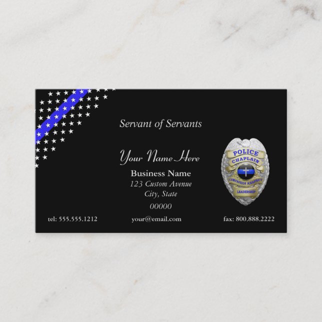 Thin Blue Line Police Chaplain Badge Business Card (Front)