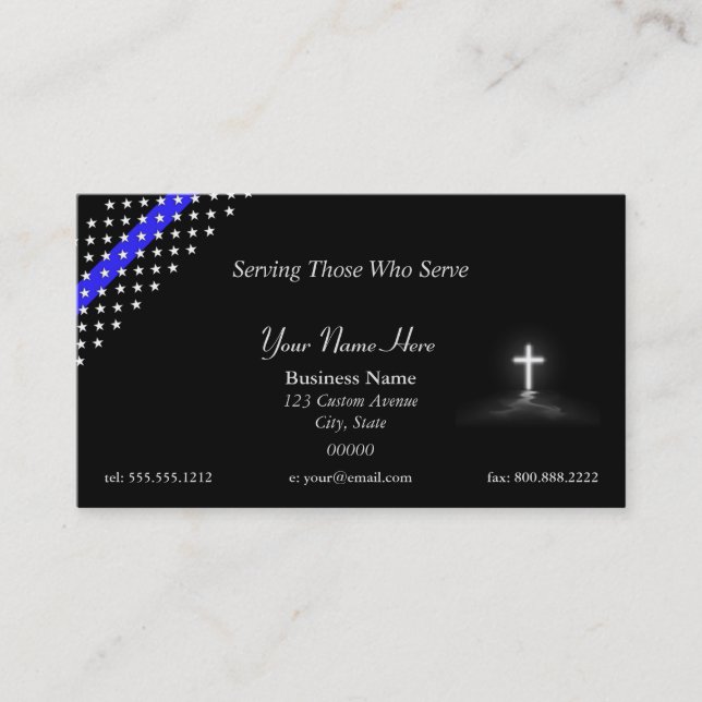 Thin Blue Line Police Chaplain Cross Business Card (Front)