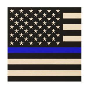 Thin Blue Line Police Cops American Flag Wood Wall Art
