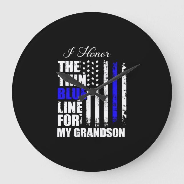 Thin Blue Line Police Flag Back The Blue Large Clock (Front)