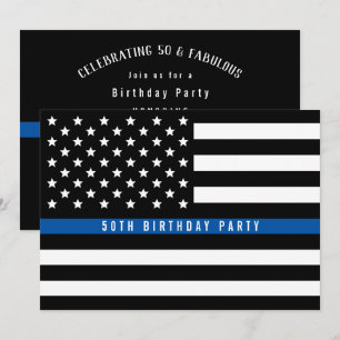 Thin Blue Line Police Flag Birthday Party Invitation