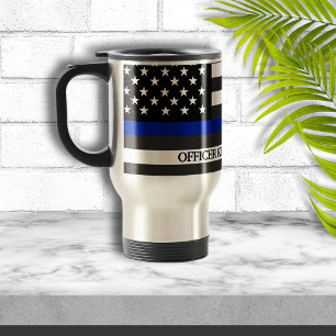 Thin Blue Line Police Flag Custom Travel Mug