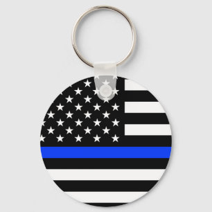 Thin Blue Line Police Flag Key Ring