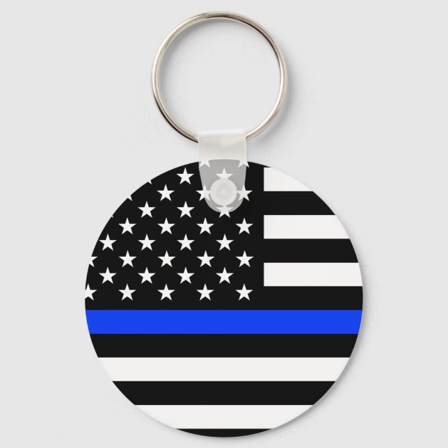 Thin Blue Line Police Flag Key Ring (Front)