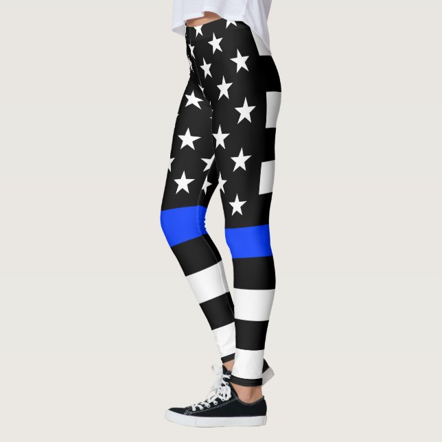 Thin Blue Line Police Flag Leggings (Left)