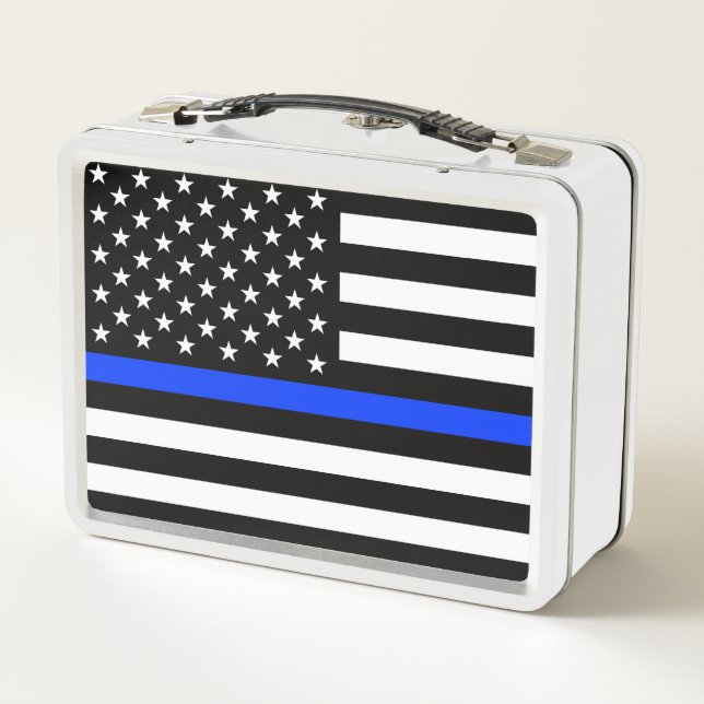 Thin Blue Line Police Flag Metal Lunch Box (Back)