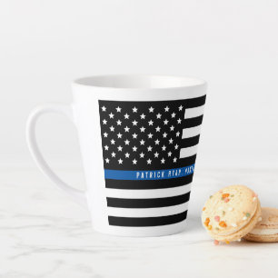 Thin Blue Line Police Flag Monogram Latte Mug