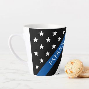 Thin Blue Line Police Flag Monogram Name Latte Mug