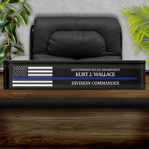 Thin Blue Line Police Flag Nameplate