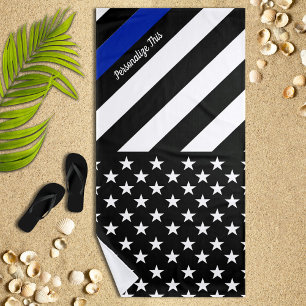 Thin Blue Line Police Flag Personalised Beach Towel