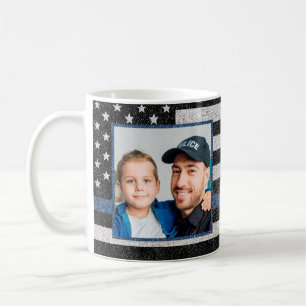 Thin Blue Line Police Flag Photo Monogram Coffee Mug