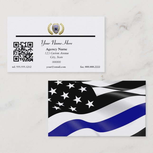Thin Blue Line Police Flag QR Code Business Card (Front/Back)