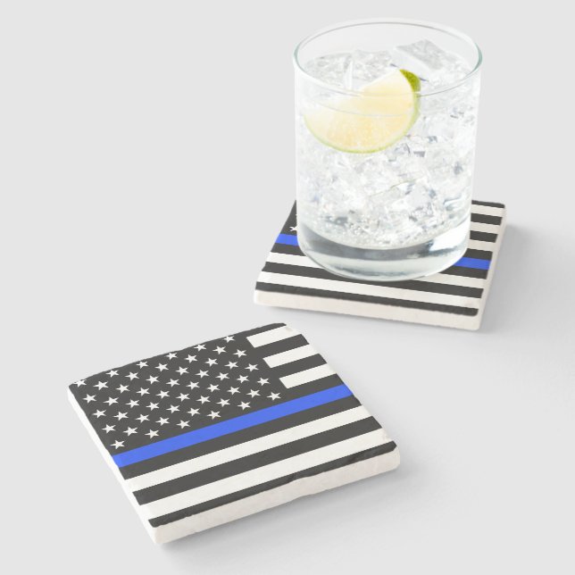 Thin Blue Line Police Flag Stone Coaster (Side)