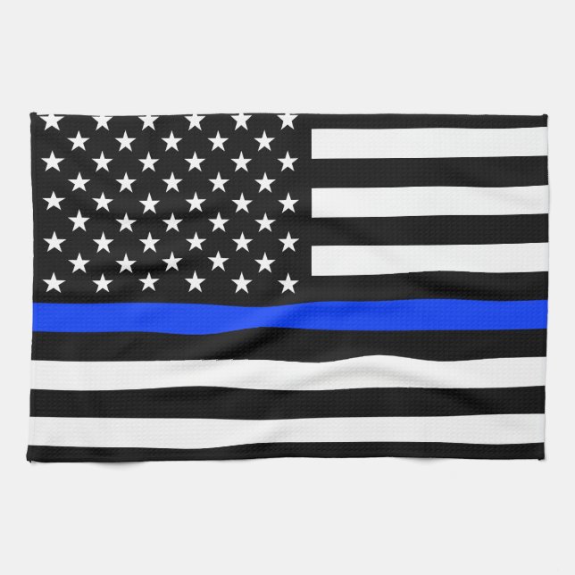 Thin Blue Line Police Flag Tea Towel (Horizontal)