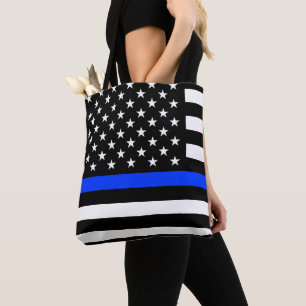 Thin Blue Line Police Flag Tote Bag