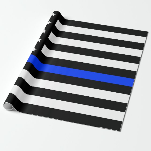 Thin Blue Line Police Flag Wrapping Paper (Unrolled)