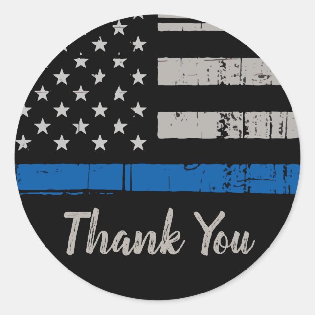 Thin Blue Line Police Law Enforcement Thank You Classic Round Sticker (Front)