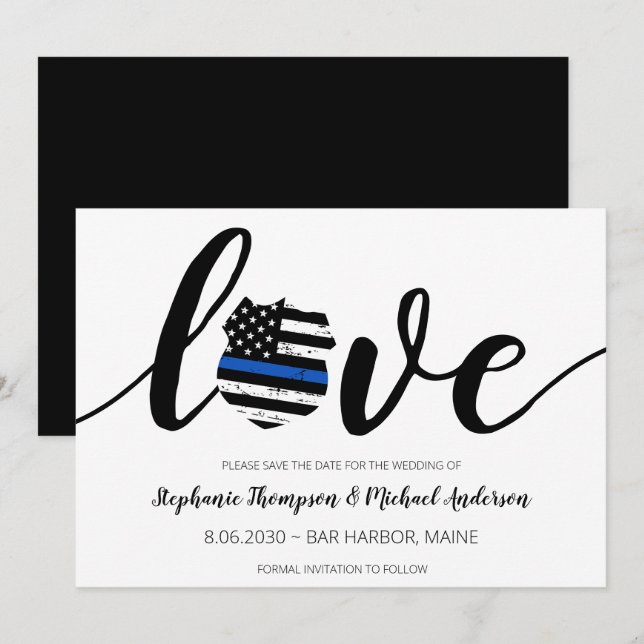 Thin Blue Line Police Law Enforcement Wedding Save The Date (Front/Back)