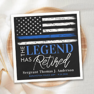 Thin Blue Line Police Legend Retired Retirement Napkin