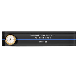Thin Blue Line Police Monogram Clock Nameplate