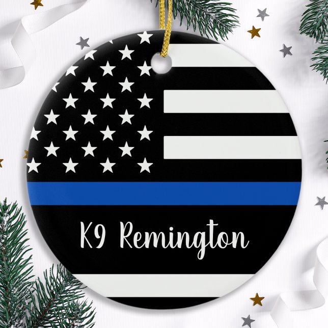 Thin Blue Line - Police Officer - American Flag Ceramic Tree Decoration (Creator Uploaded)