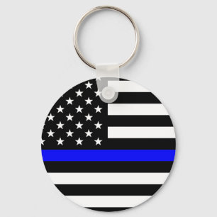 Thin Blue Line - Police Officer - American Flag Key Ring