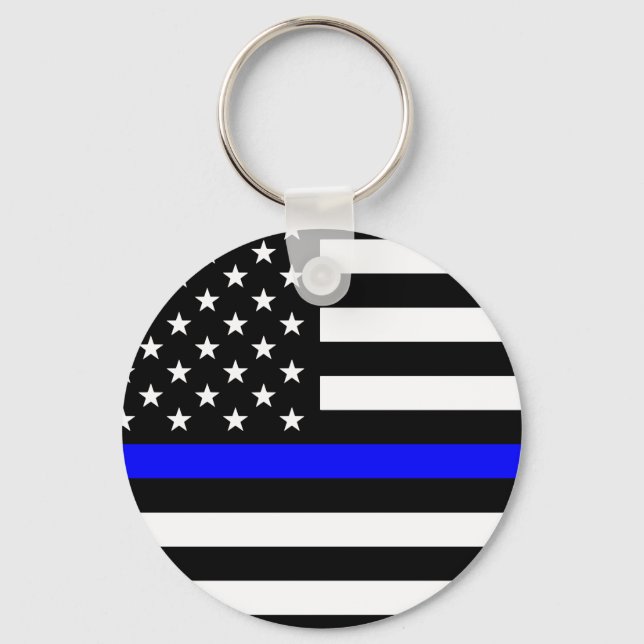 Thin Blue Line - Police Officer - American Flag Key Ring (Front)