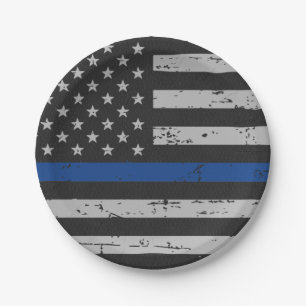 Thin Blue Line - Police Officer - American Flag Paper Plate