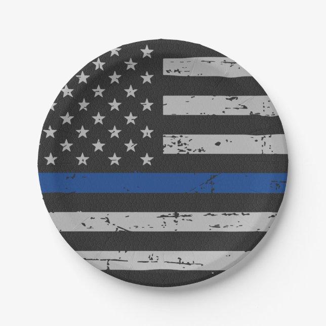 Thin Blue Line - Police Officer - American Flag Paper Plate (Front)