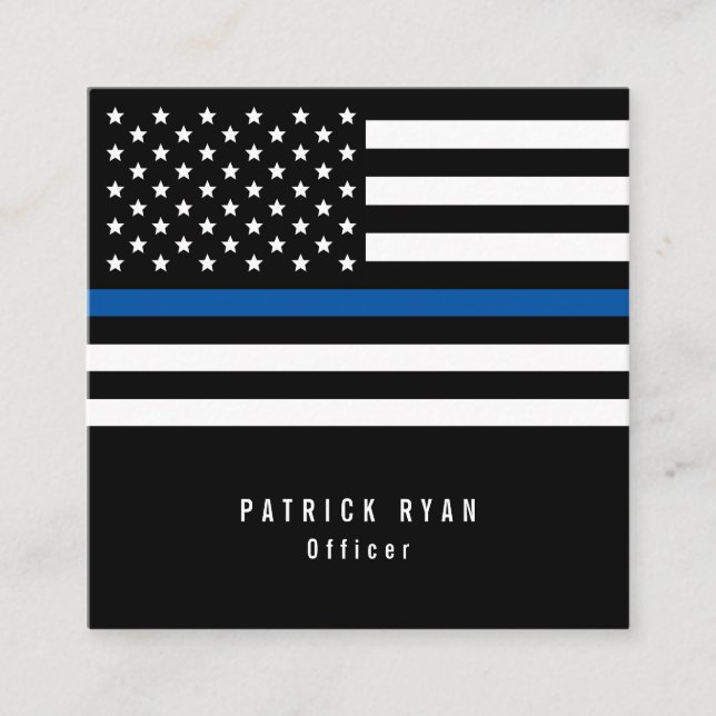 Thin Blue Line Police Officer American Flag Square Business Card (Front)