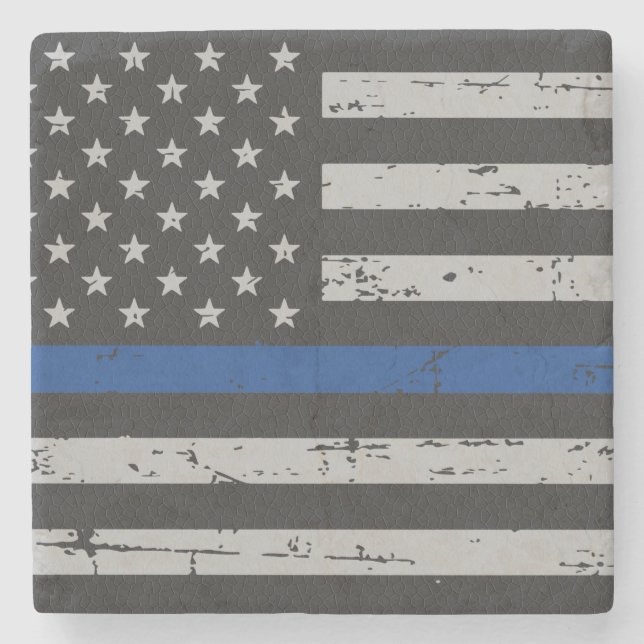 Thin Blue Line - Police Officer - American Flag Stone Coaster (Front)