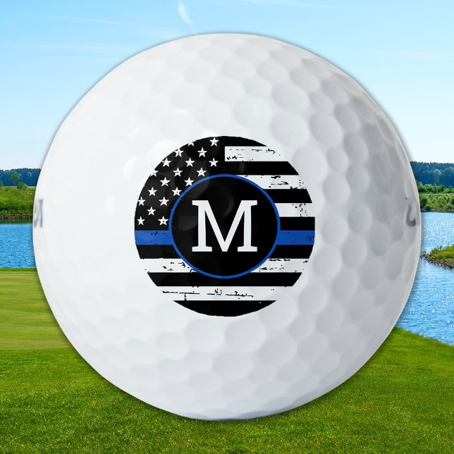 Thin Blue Line Police Officer Custom Monogram Golf Balls (Creator Uploaded)