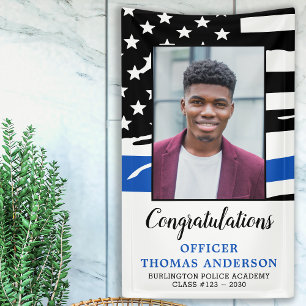 Thin Blue Line Police Officer Graduation Party Banner