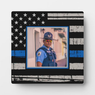 Thin Blue Line Police Officer Photo Plaque
