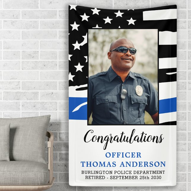 Thin Blue Line Police Officer Retirement Party Banner (Creator Uploaded)