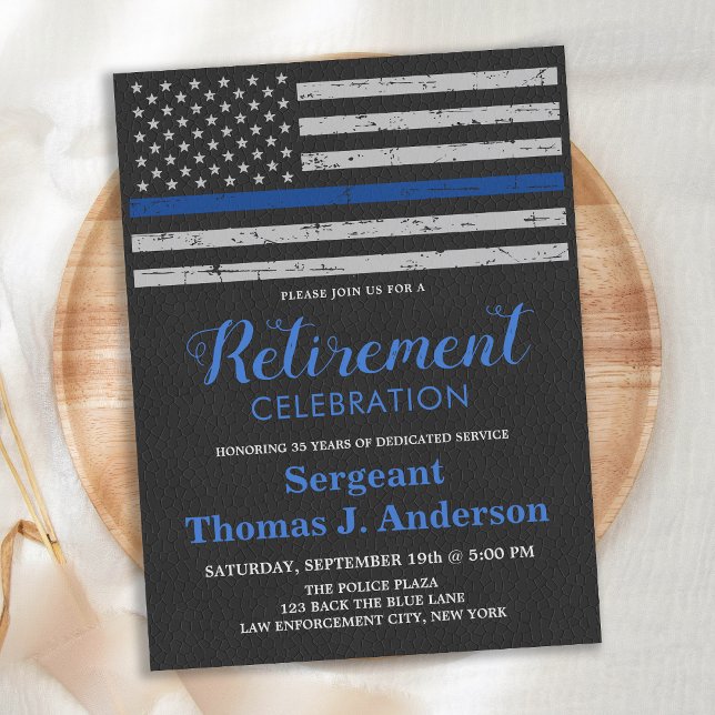 Thin Blue Line Police Officer Retirement Party Invitation Postcard (Creator Uploaded)