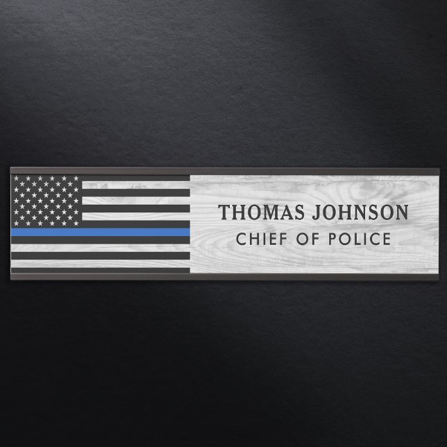 Thin Blue Line Police Officer Rustic Wood Name Door Sign (Creator Uploaded)
