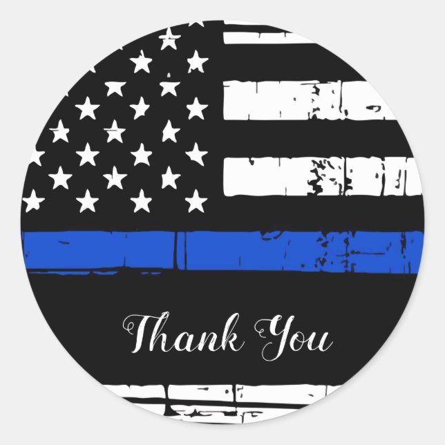 Thin Blue Line Police Officer Thank You Classic Round Sticker (Front)