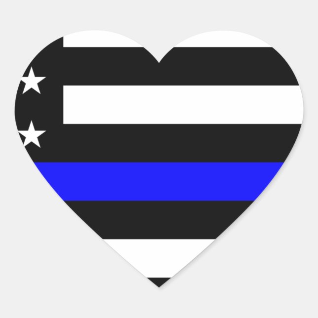 Thin Blue Line Police Officers Memorial Flag Heart Sticker (Front)