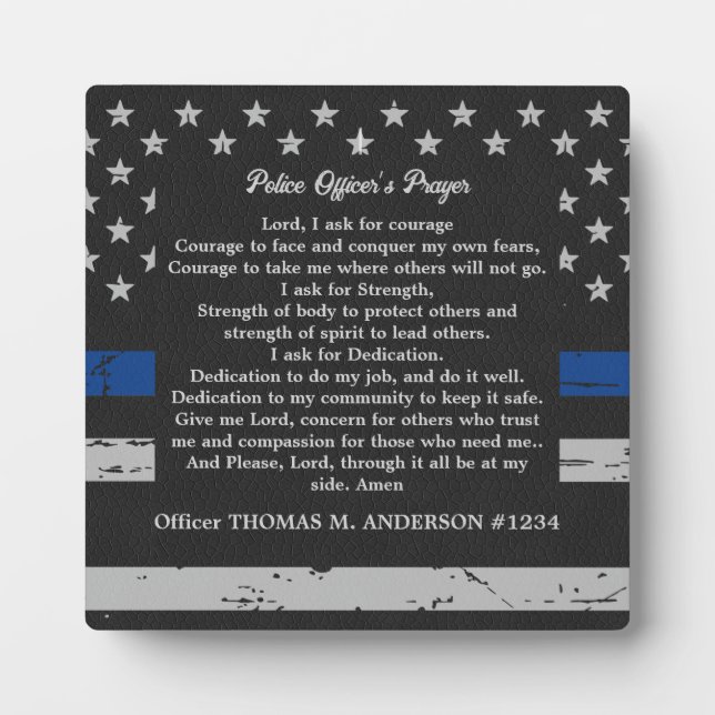 Thin Blue Line Police Officer's Prayer Plaque (Front)