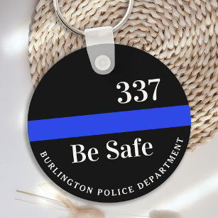Thin Blue Line Police Personalised Badge Number Key Ring
