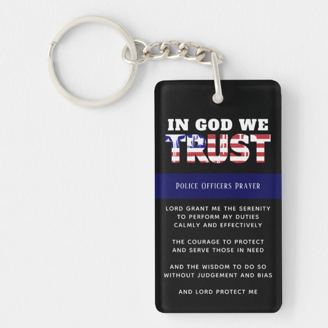 Thin Blue Line Police PRAYER US Law Enforcement Key Ring (Front)