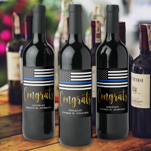 Thin Blue Line Police Retirement Congrats Wine Label